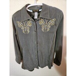 Bob Mackie Wearable Art Pants Suit Butterfly Embroidery Sage Green Size S